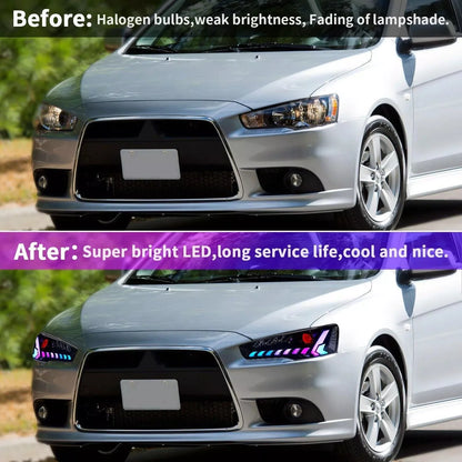 Autoglo Australia Full LED RGB Headlights For Mitsubishi Lancer Sedan 2008-2017 w/Demon Eyes DRL