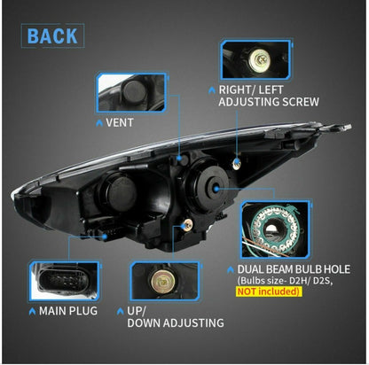 VLAND Red Demon Eyes LED Headlights for Ford Focus 2015-2018 Sequential Signals