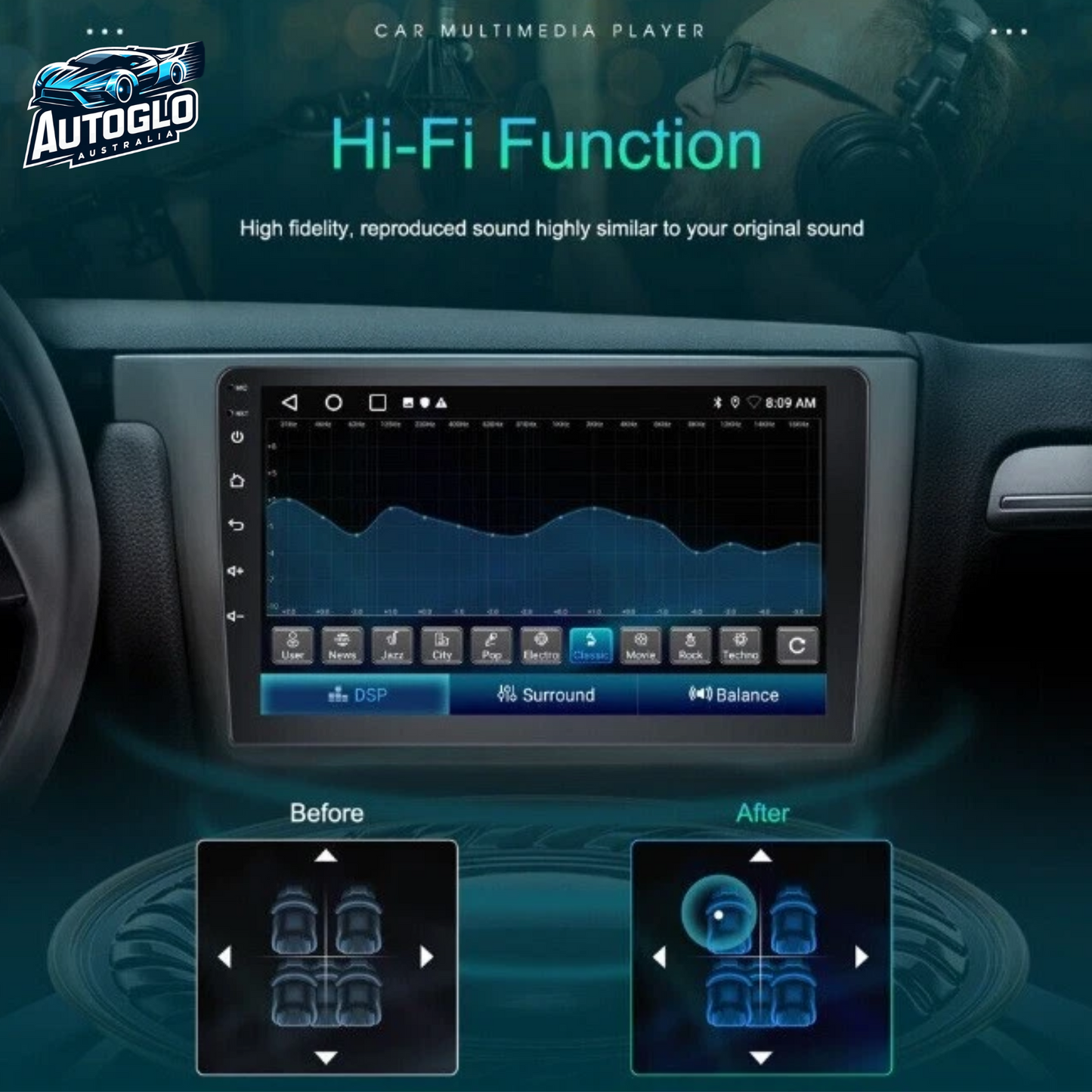 Autoglo Australia 9" Android 13 Carplay GPS BT Stereo for Lexus CT200H LOW (2011-19)