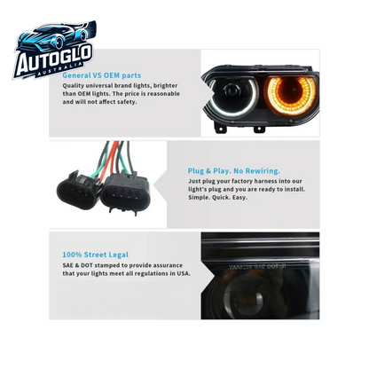 VLAND Dual Beam Projector Headlights For Dodge Challenger 2008-2014