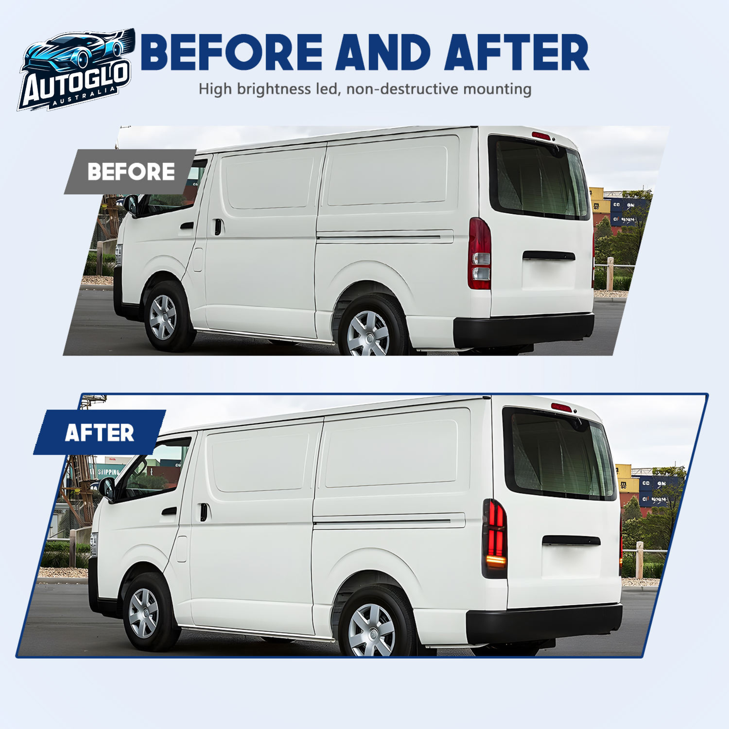 Autoglo Australia Toyota Hiace 2005–2018 LED Tail Lights Sequential Animation DRL