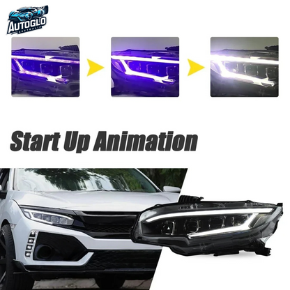Autoglo Australia LED Headlights For Honda Civic 2016-2021 10th Gen Mustang Style DRL Start UP Animation