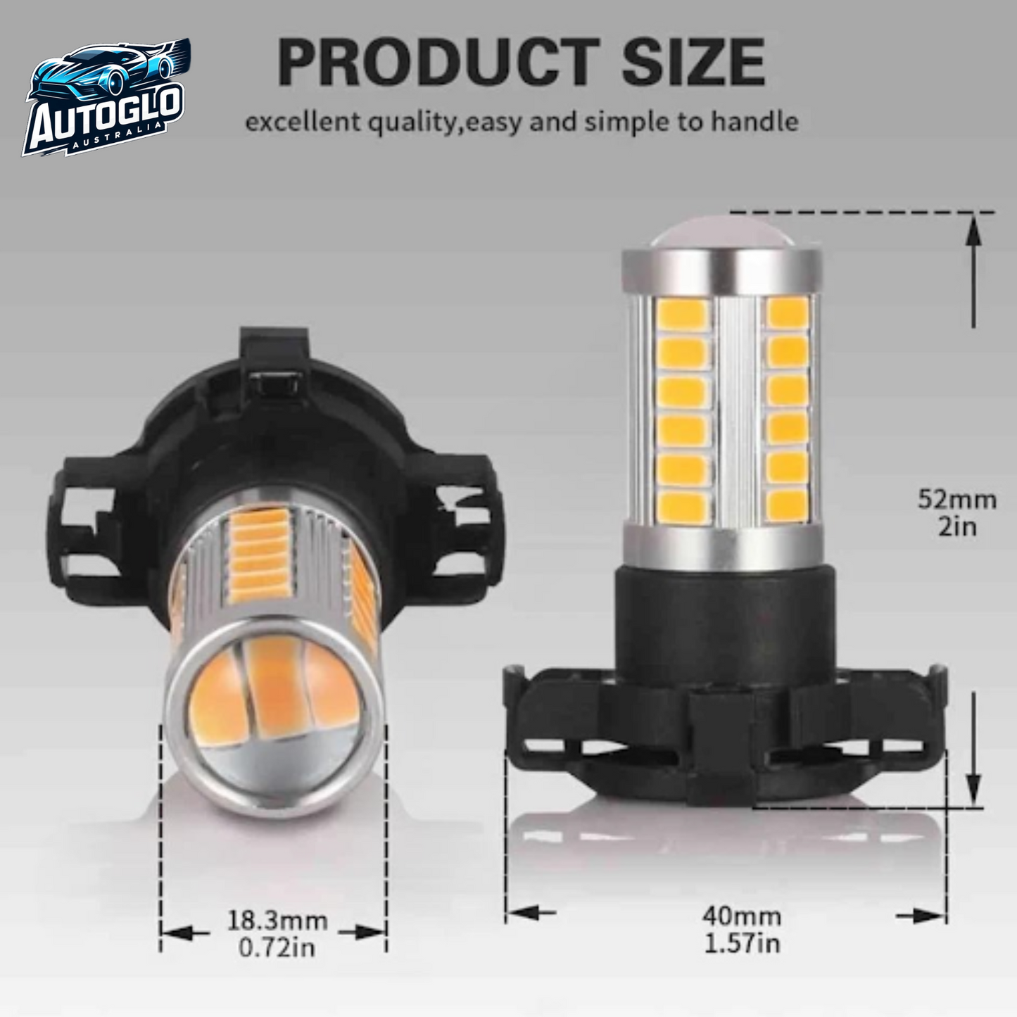 Autoglo Australia2PC Amber Yellow Error Free PY24W 5200s LED Bulbs Turn Signal for BMW Volvo