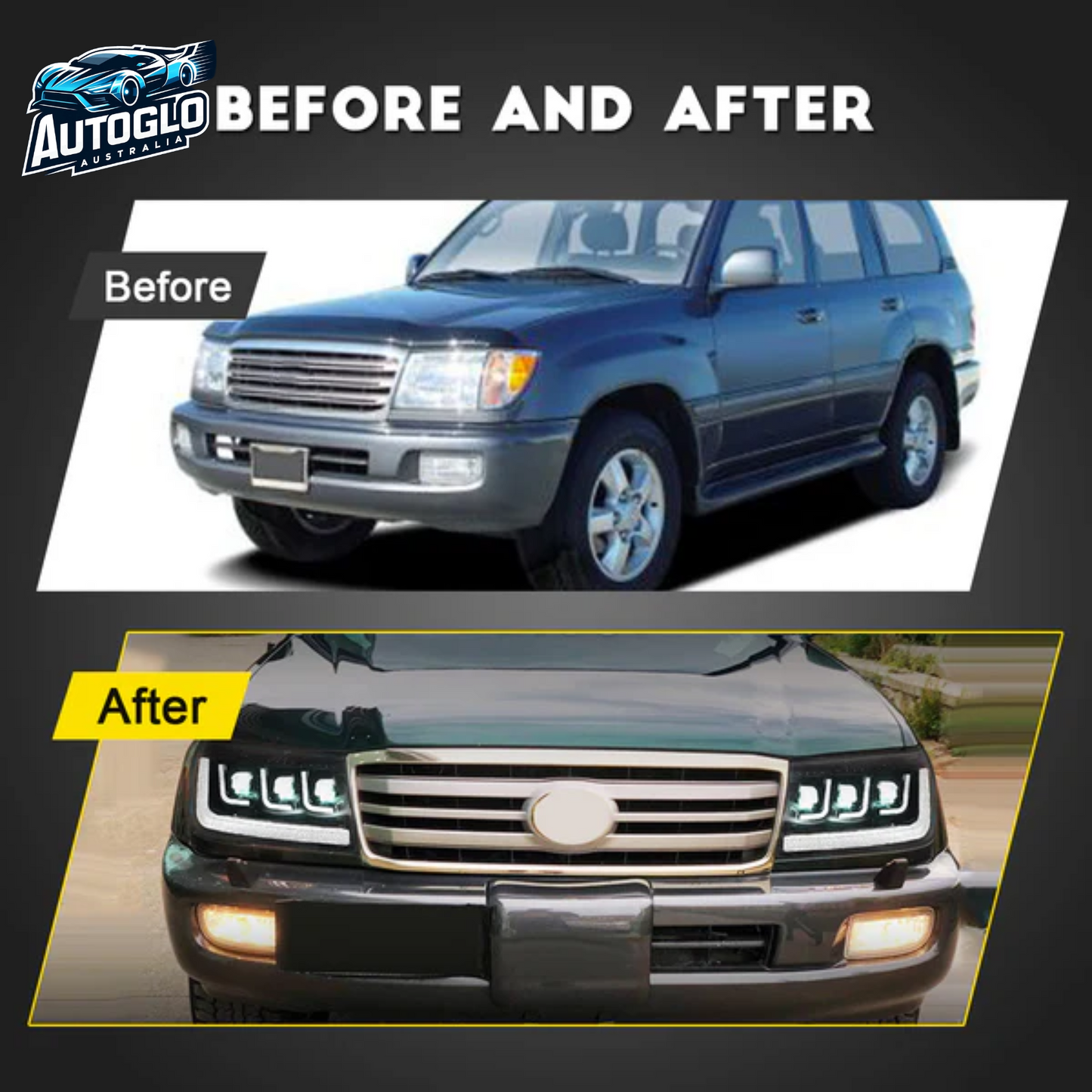 Autoglo Australia LED Headlights For Toyota Land Cruiser (J100) 1998-2007 Start UP Animation With Sequential Turn Signal
