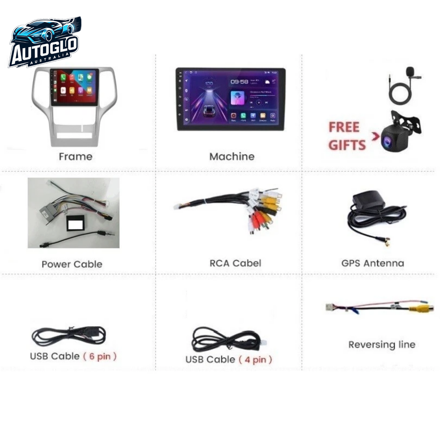 Autoglo Australia 9" (2G+32G) CARPLAY ANDROID GPS BT WiFi Stereo For JEEP GRAND CHEROKEE (2008-13)