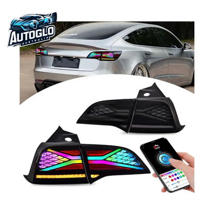 Autoglo Australia RGB LED Tail Lights For Tesla Model 3 Model Y 2017 2018 2019 2020 2021 DRL Start Up Animation