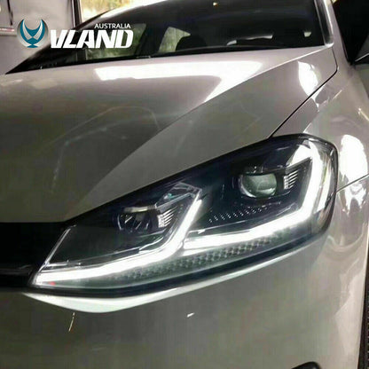 Projector Headlights LED DRL & LED Sequential Signal For 2013-2018 VW MK7 Golf 7